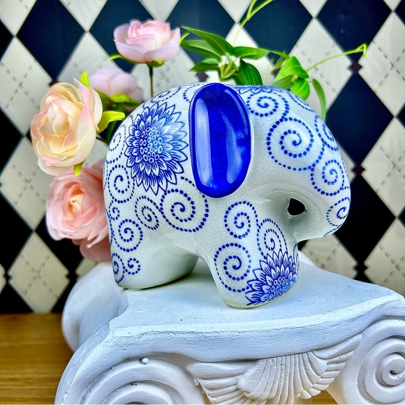 Turkish Porcelain Elephant Figurine Blue Floral Pattern Folk Art  Collectible - Picture 5 of 17
